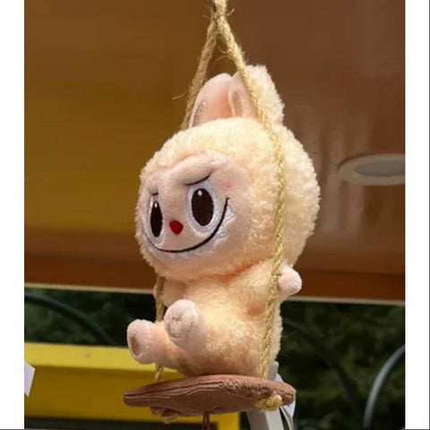 Labubu POP LAND TIMBER WORKSHOP PLAYING ON THE SWING PLUSH PENDANT Series Yellow Labubu POP LAND TIMBER WORKSHOP PLAYING ON THE SWING PLUSH PENDANT Series Yellow