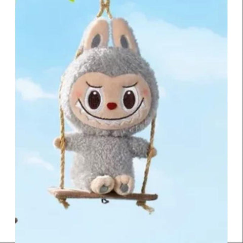 Labubu POP LAND TIMBER WORKSHOP PLAYING ON THE SWING PLUSH PENDANT Series Grey