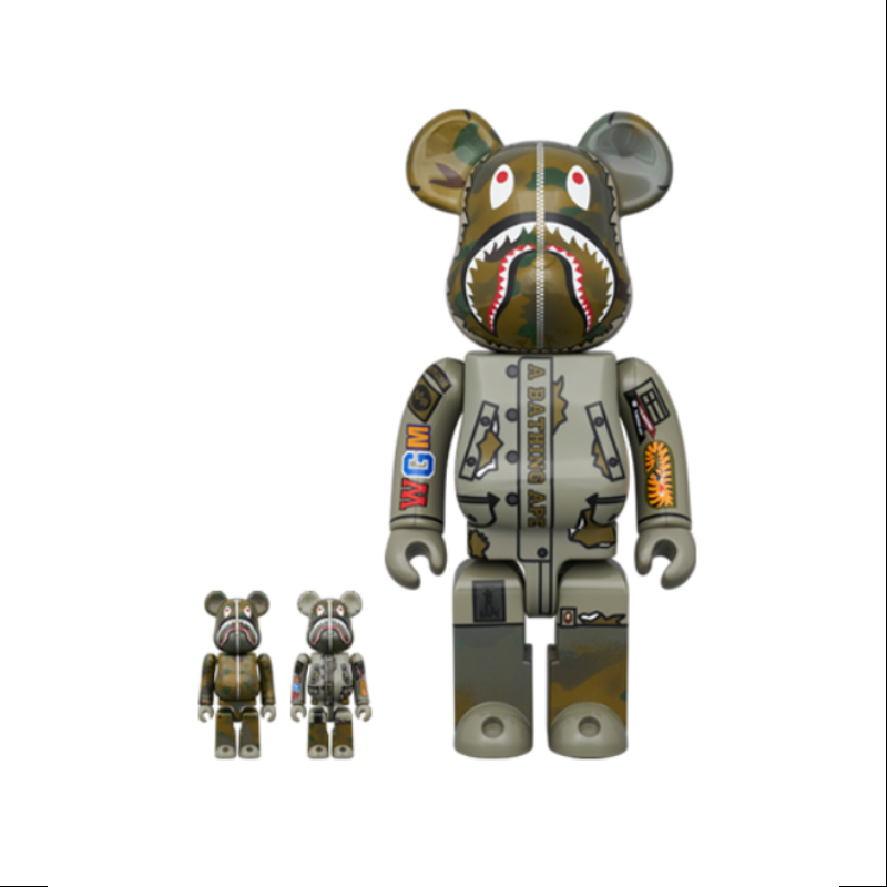 Bearbrick Bape Alpha Camo Shark 2023 400 100 3PCS Be rbrick 2023 L TOYSEZ