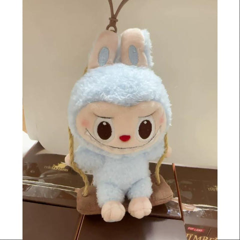 Labubu POP LAND TIMBER WORKSHOP PLAYING ON THE SWING PLUSH PENDANT Series Blue Labubu POP LAND TIMBER WORKSHOP PLAYING ON THE SWING PLUSH PENDANT Series Blue