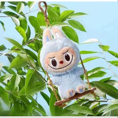 Labubu POP LAND TIMBER WORKSHOP PLAYING ON THE SWING PLUSH PENDANT Series Blue Labubu POP LAND TIMBER WORKSHOP PLAYING ON THE SWING PLUSH PENDANT Series Blue