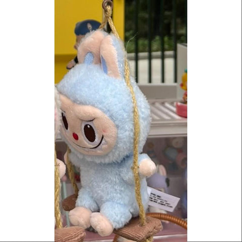 Labubu POP LAND TIMBER WORKSHOP PLAYING ON THE SWING PLUSH PENDANT Series Blue Labubu POP LAND TIMBER WORKSHOP PLAYING ON THE SWING PLUSH PENDANT Series Blue