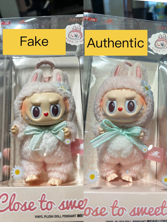 Labubu Mokoko Close to Sweet Vinyl Plush Doll Pendant to distinguish between Authentic and Fake