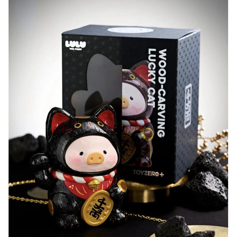 LuLu the Piggy Wood Carving Lucky Cat Black 2026 Limited Edition