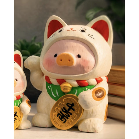 LuLu the Piggy Wood Carving Lucky Cat White Big Size 2026 Limited Edition