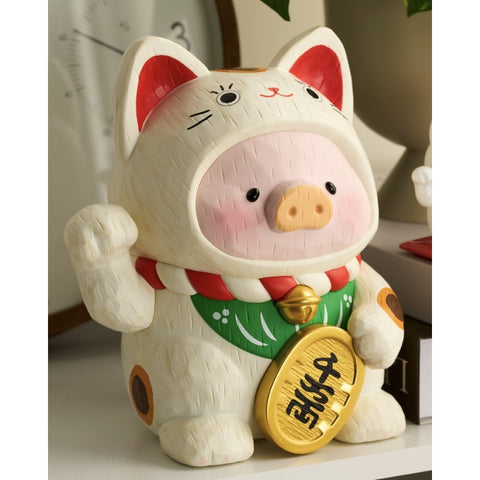 LuLu the Piggy Wood Carving Lucky Cat White Big Size 2026 Limited Edition