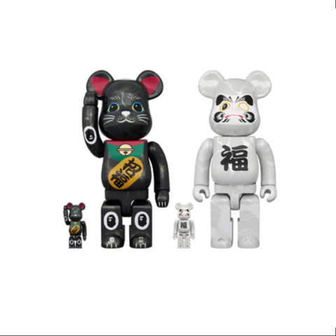 Bearbrick Bape Lucky Cat Daruma White & Black 400% & 100% 4PCS Be@rbrick 2024 Limited