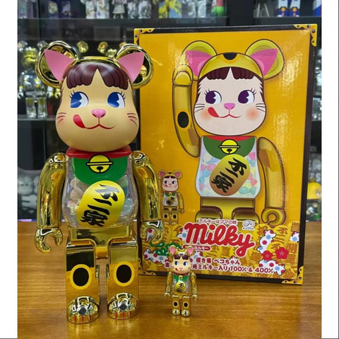 Bearbrick Lucky Cat Peko Chan Milky 400% & 100% Be@rbrick 2024 Limited(Glow in Dark)