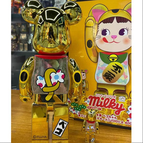 Bearbrick Lucky Cat Peko Chan Milky 400% & 100% Be@rbrick 2024 Limited(Glow in Dark)