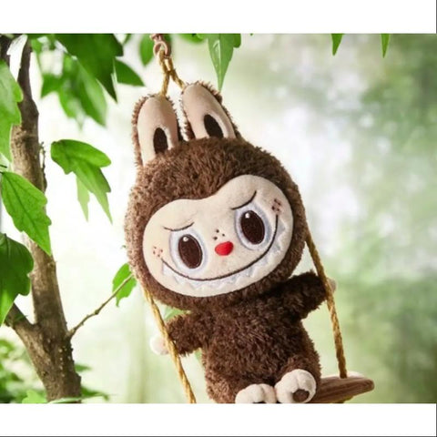 Labubu POP LAND TIMBER WORKSHOP PLAYING ON THE SWING PLUSH PENDANT Series SECRET Dark Brown