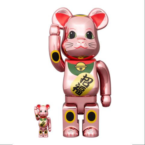 Bearbrick Lucky Cat Lucky Peach Gold Plated 400% & 100% Be@rbrick 2024 Limited