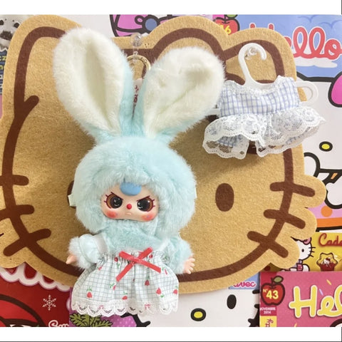 Baby Three Rabbit Miniature Bunny Plush Pendant Series Cream Blue Bunny