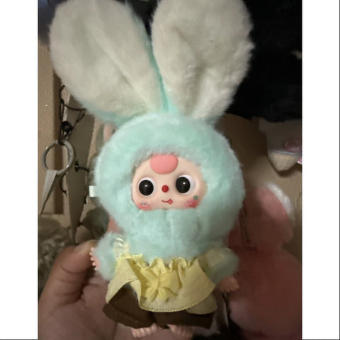 Baby Three Rabbit Miniature Bunny Plush Pendant Series Cream Blue Bunny