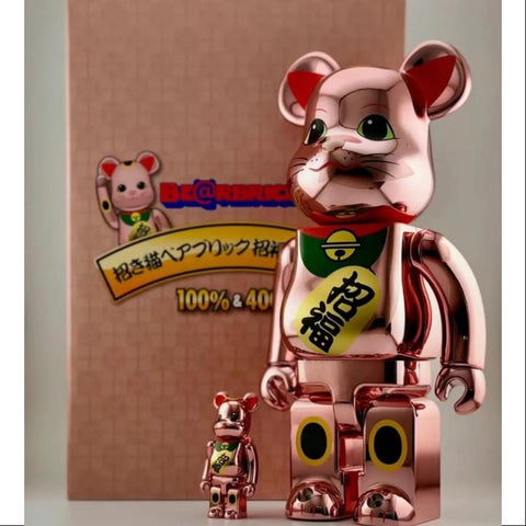 Bearbrick Lucky Cat Lucky Peach Gold Plated 400% & 100% Be@rbrick 2024 Limited