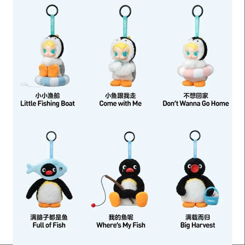 Baby MOLLY Pingu Happy Fishing Series Vinyl Plush Pendant Whole Set Opened