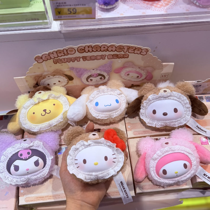 Sanrio Characters Fluffy Teddy Bear Plush Pendant Series Whole Set Opened